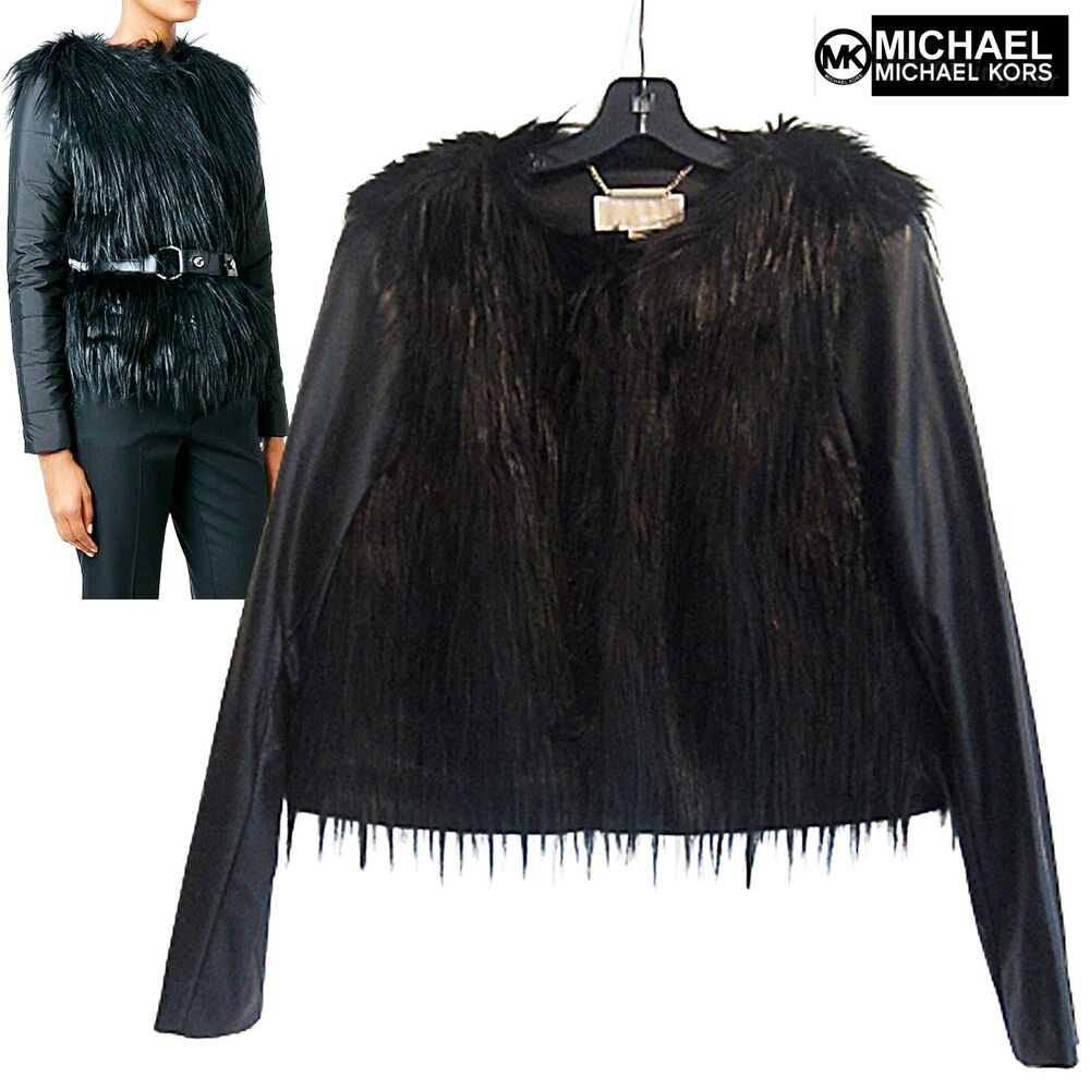 MICHAEL Michael Kors Faux Fur Leather Sleeve Moto Jacket L NWT